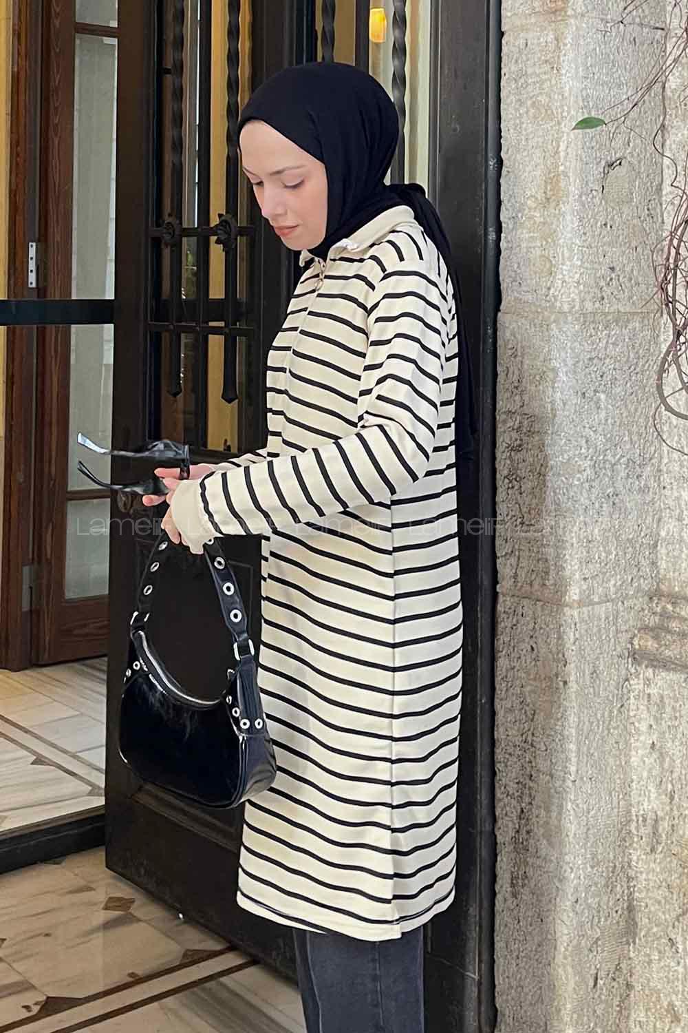 Black Choker Neck Two Threads Tunic