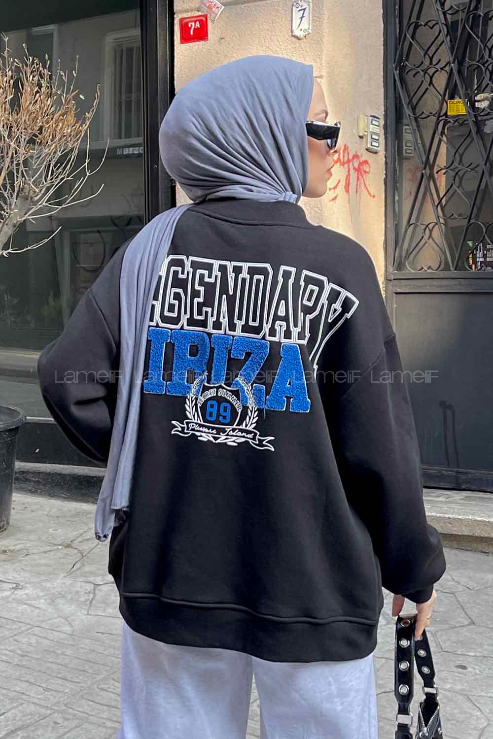 Black Mandarin Collar Long Arm Cotton Fabric Jacket