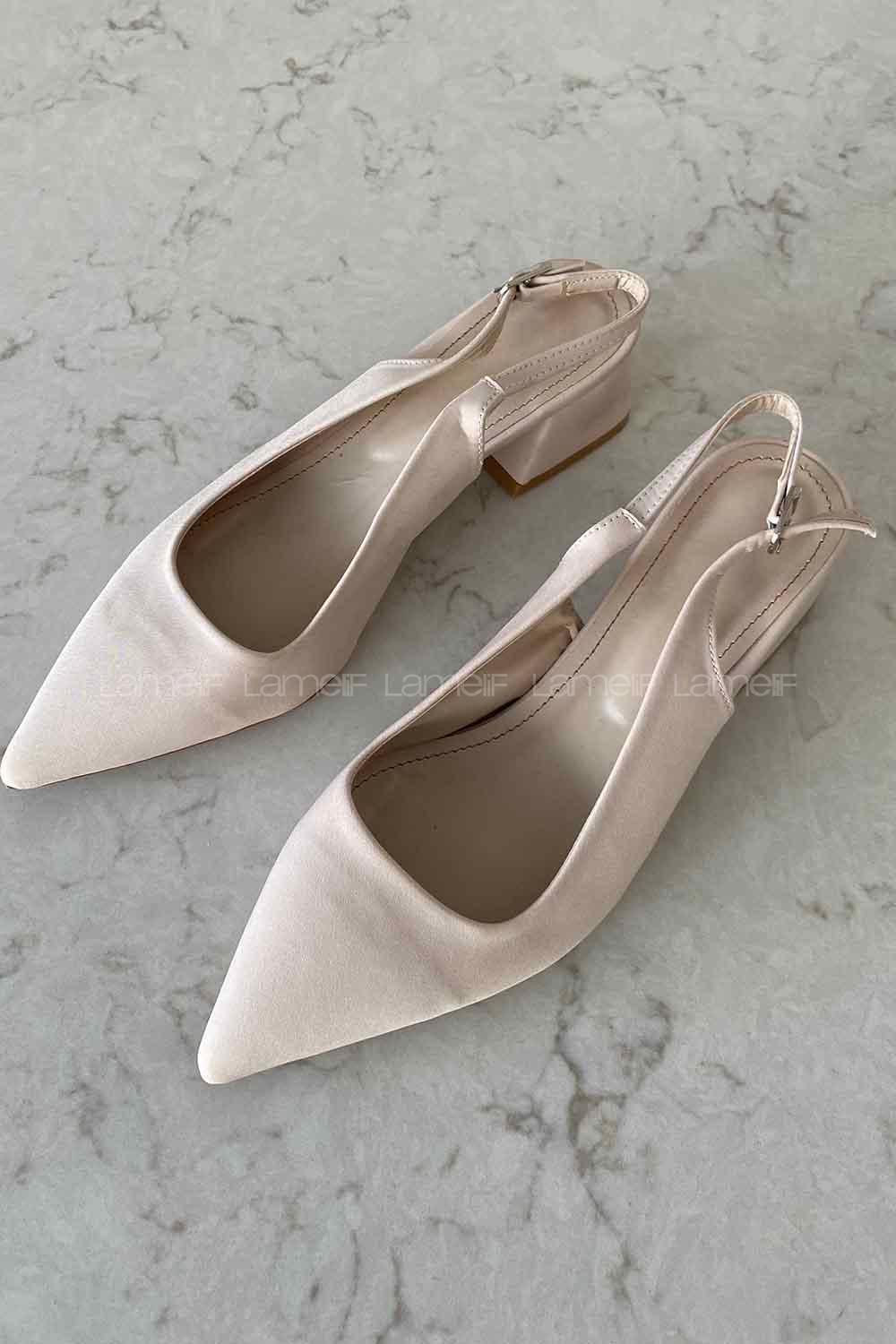 Beige Heeled Fabric Shoes