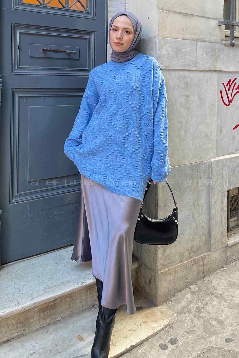 Blue Medium Crew Neck Knitwear Tunic