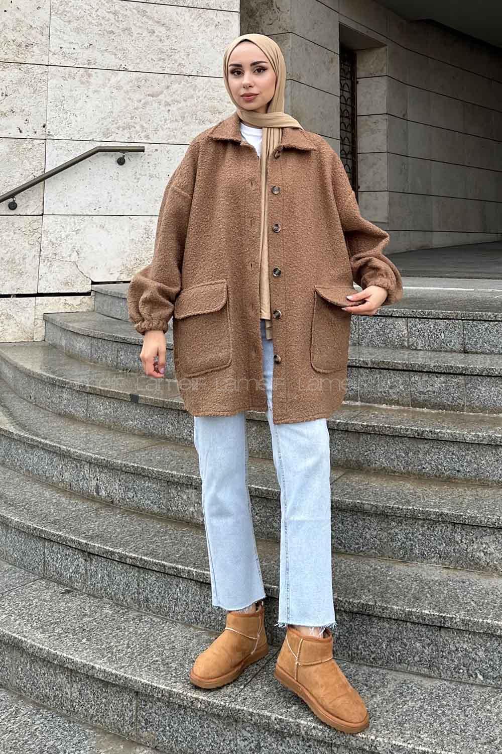 Modalamelif Kapak Cepli Kısa Gömlek Kahverengi