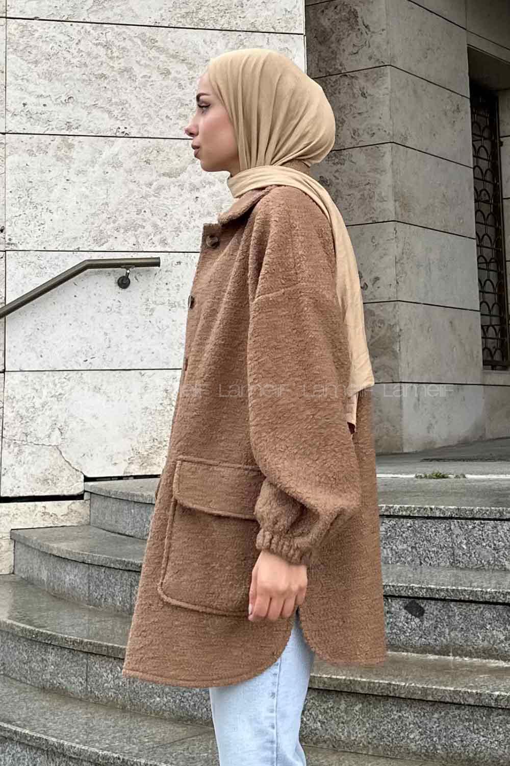 Modalamelif Kapak Cepli Kısa Gömlek Kahverengi