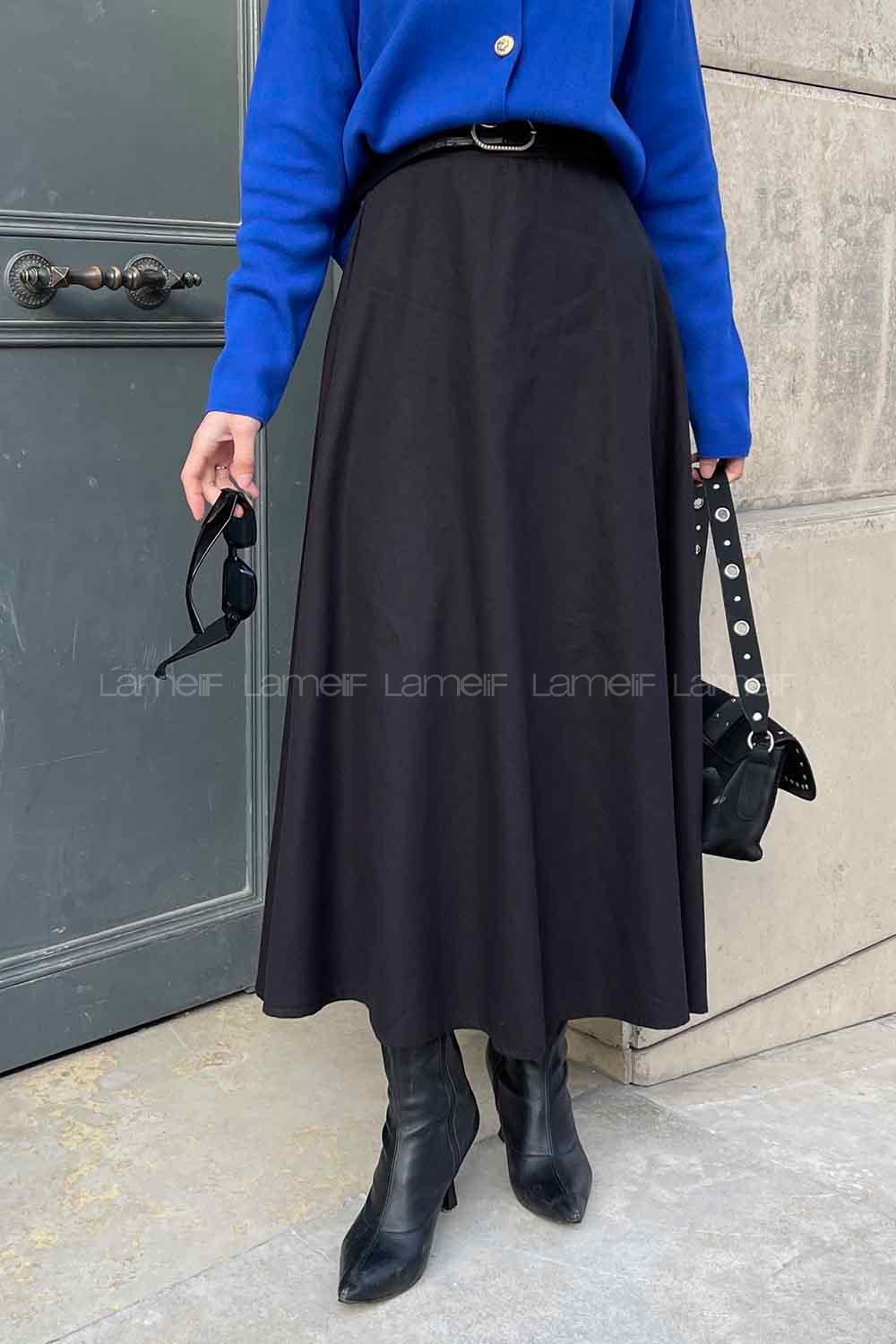 Lamelif Kloş Keten Etek Siyah