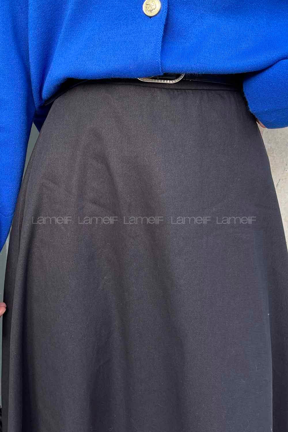 Lamelif Kloş Keten Etek Siyah