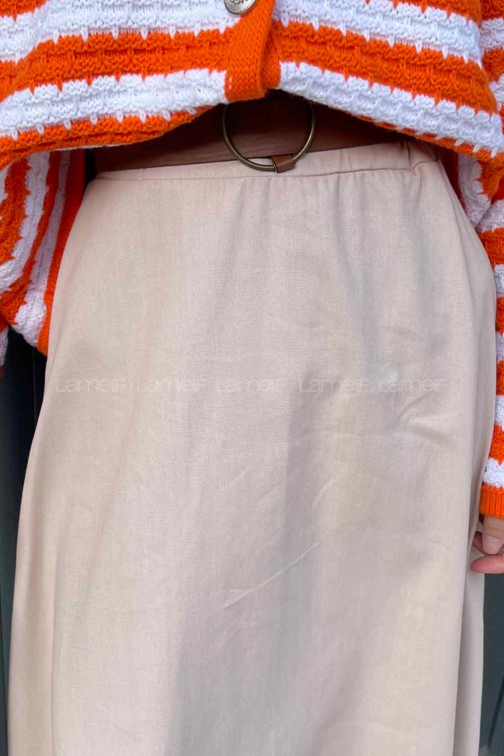 Stone Gabardin Unprinted Flare Skirt