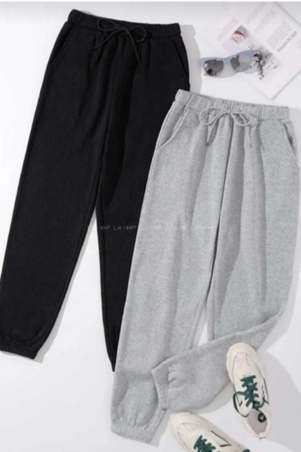 Black Elastic Trousers High Waist Slim Fit Bottom Tracksuit