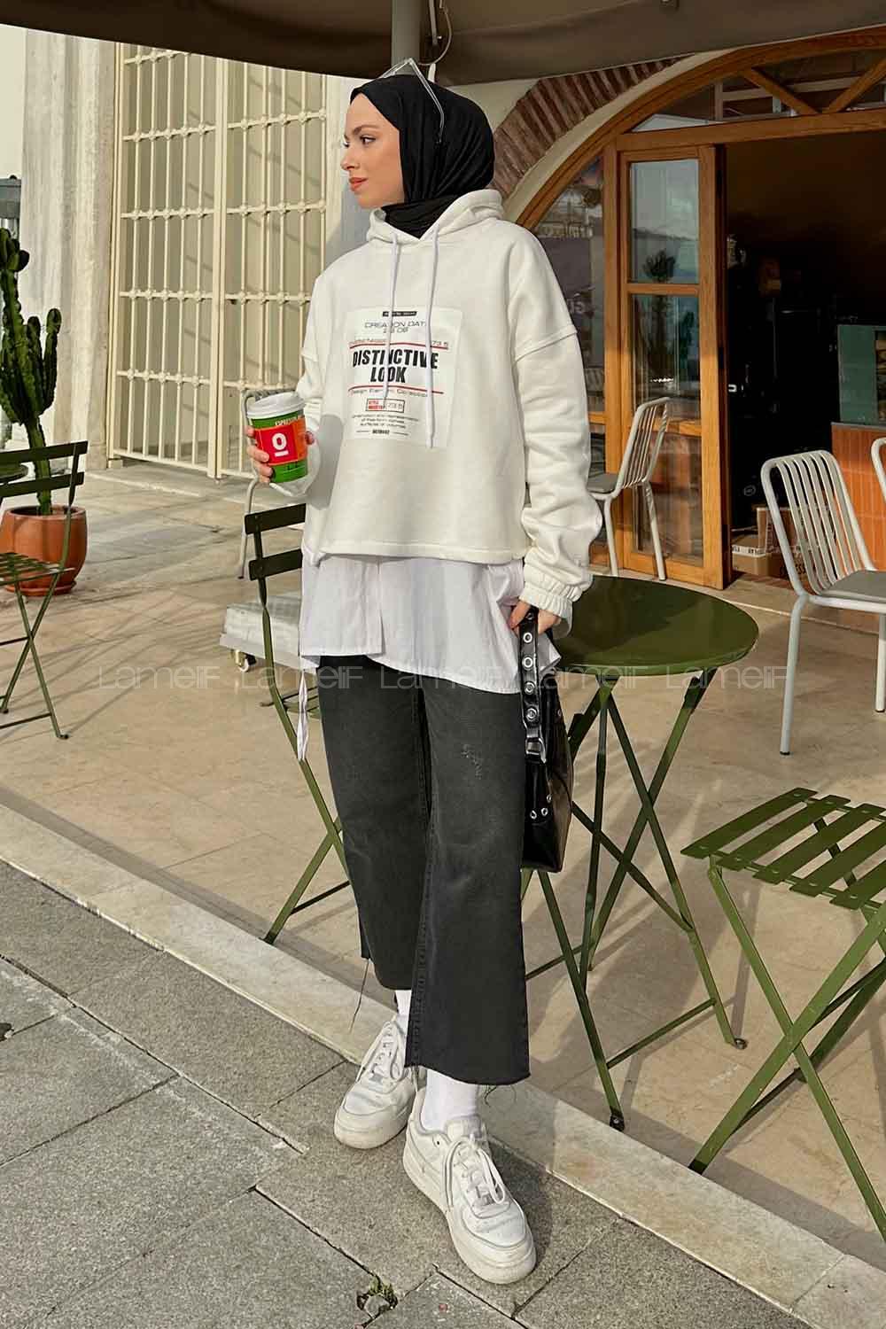 Lamelif  Baskılı Sweatshirt Ekru