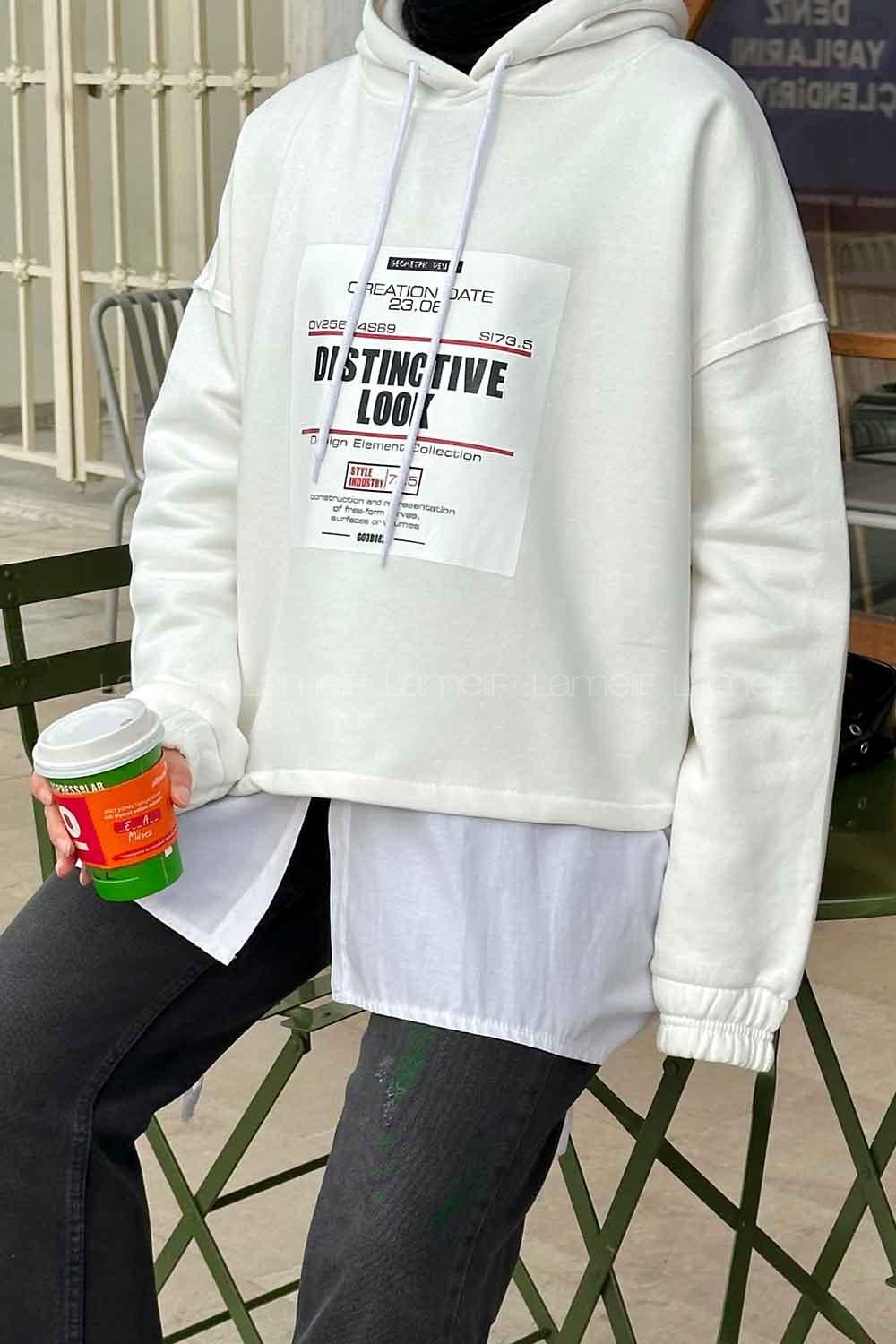 Lamelif  Baskılı Sweatshirt Ekru