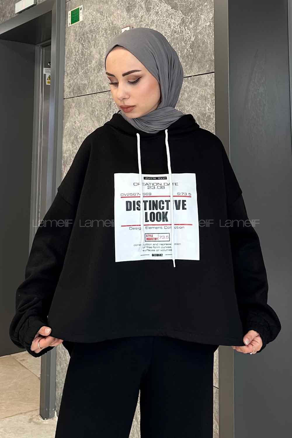 Lamelif  Baskılı Sweatshirt Siyah