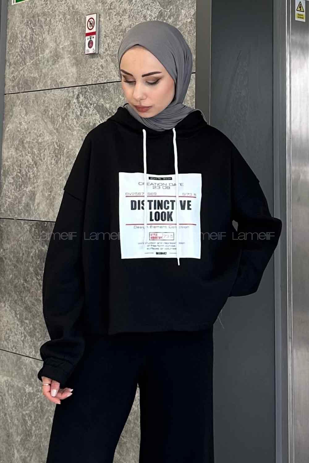 Lamelif  Baskılı Sweatshirt Siyah