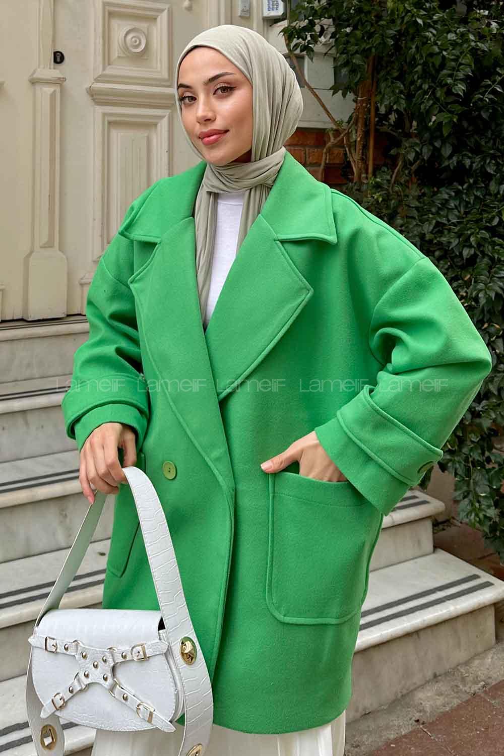 Grassgreen V Neck Long Arm Poplin Fabric Elastan Coat