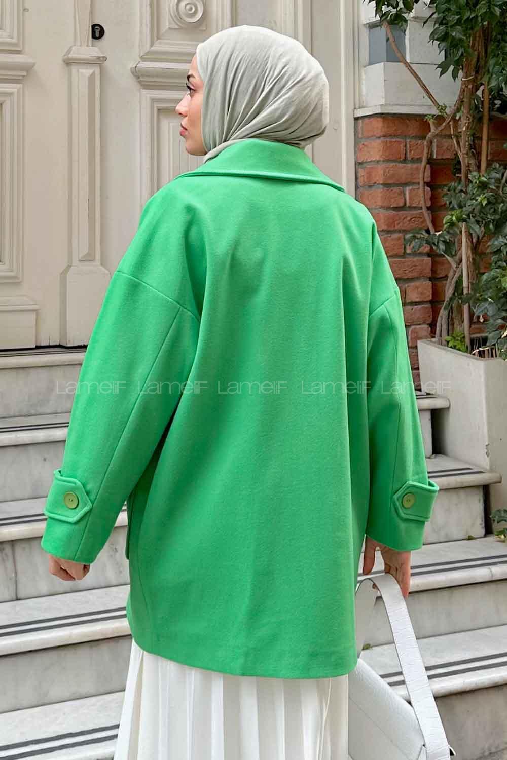 Grassgreen V Neck Long Arm Poplin Fabric Elastan Coat