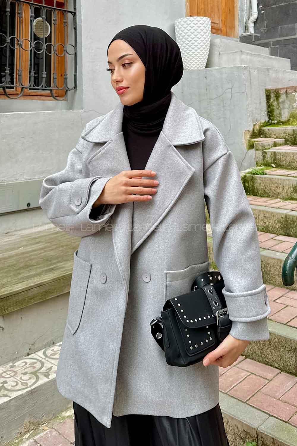 Lamelif Düşük Kol Kaban Gri