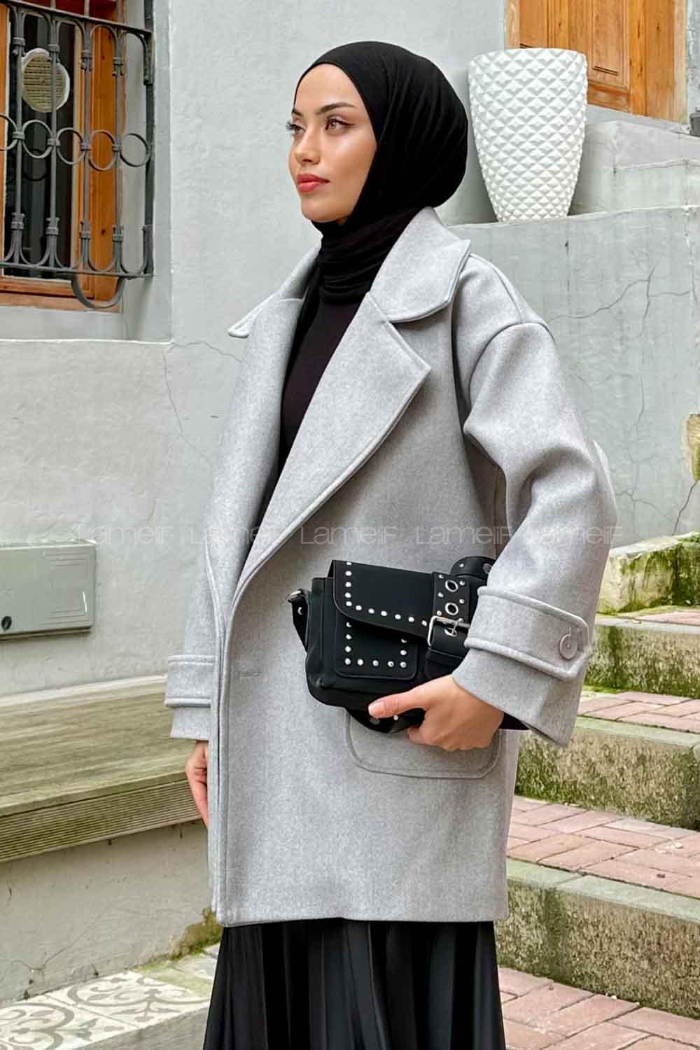 Lamelif Düşük Kol Kaban Gri