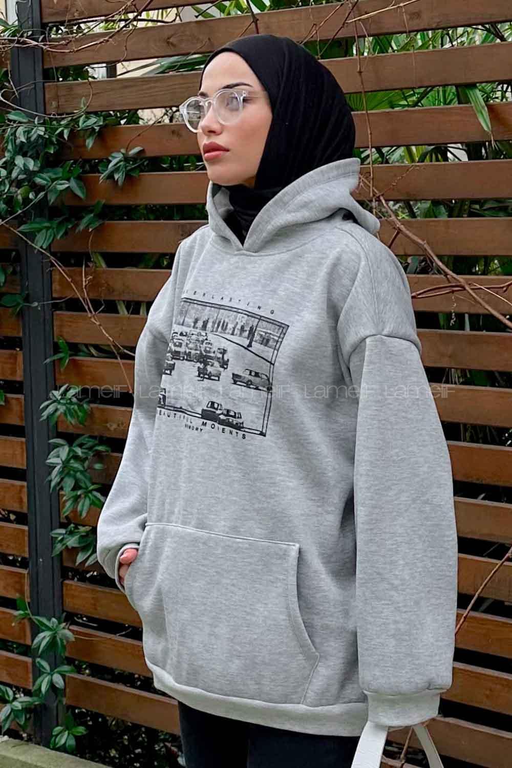 Lamelif Everlastıng Baskılı Sweatshirt Gri