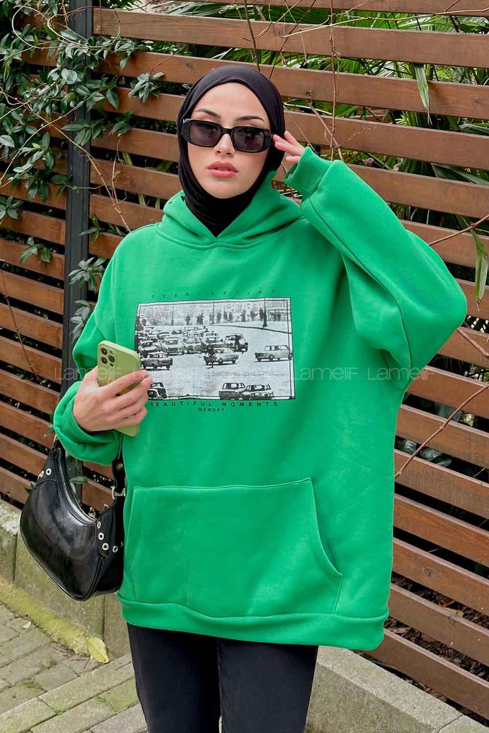 Lamelif Everlastıng Baskılı Sweatshirt Yeşil