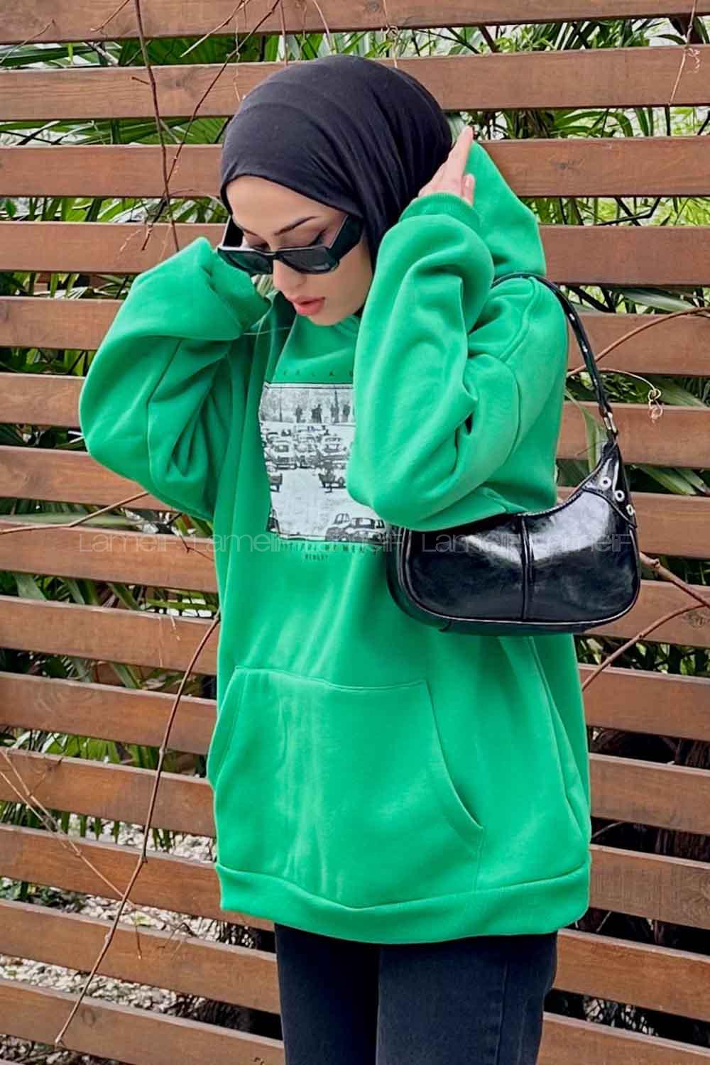 Lamelif Everlastıng Baskılı Sweatshirt Yeşil