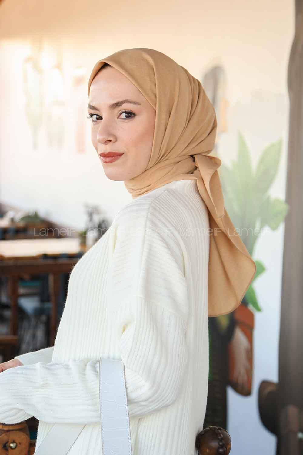 Lamelif Keten Eşarp Naturel Bej