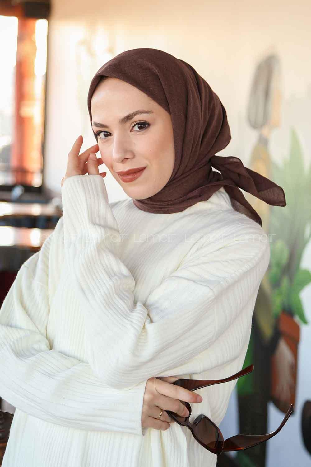 Lamelif Keten Eşarp Tozlu Kahve