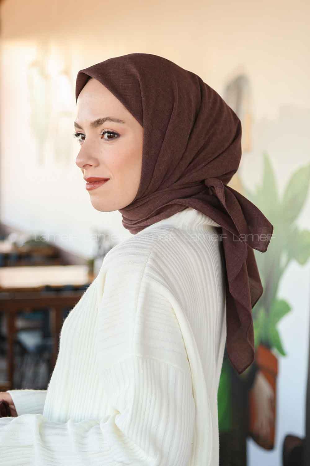 Lamelif Keten Eşarp Tozlu Kahve