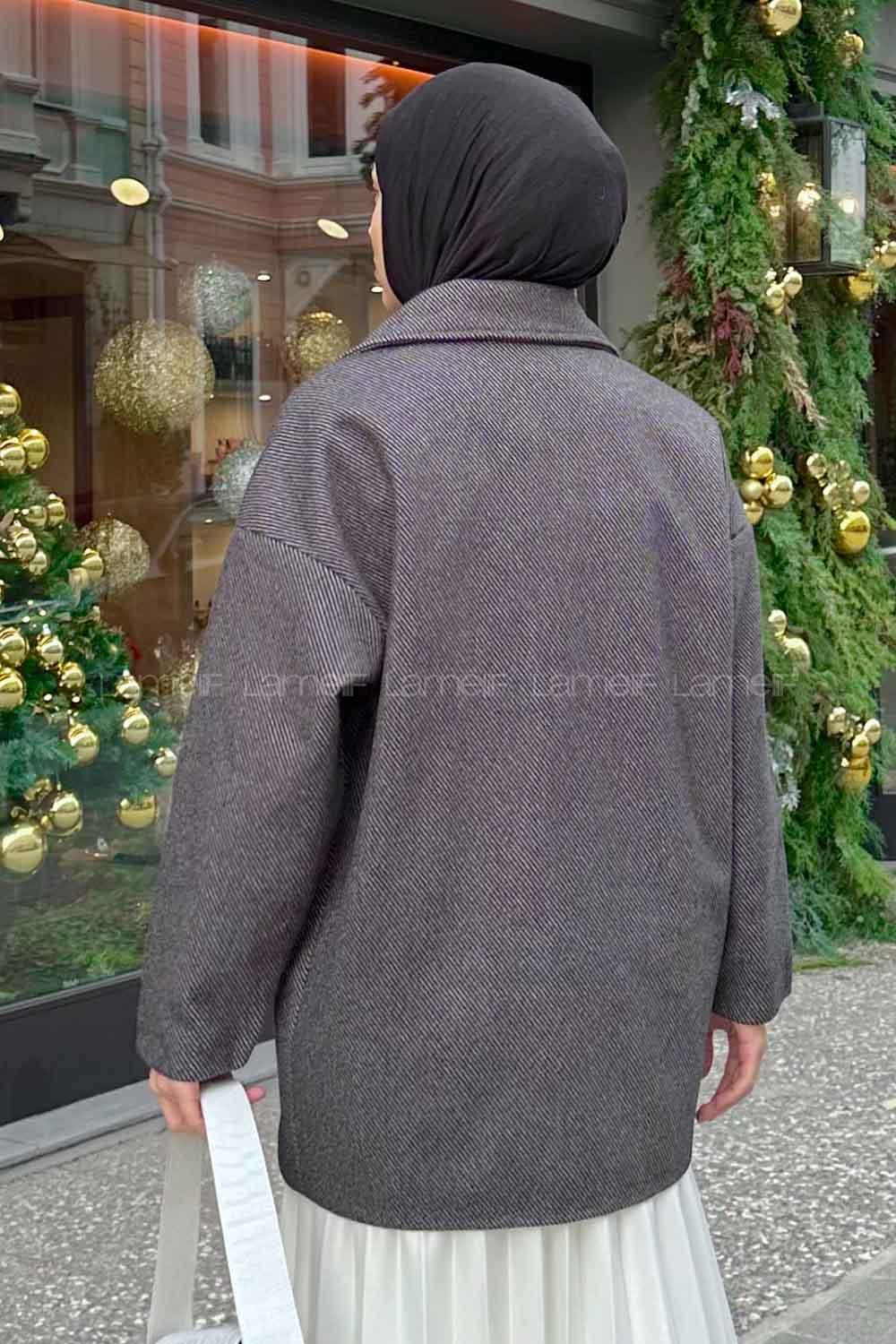 Black Medium V Neck Long Arm Stamp Fabric Coat