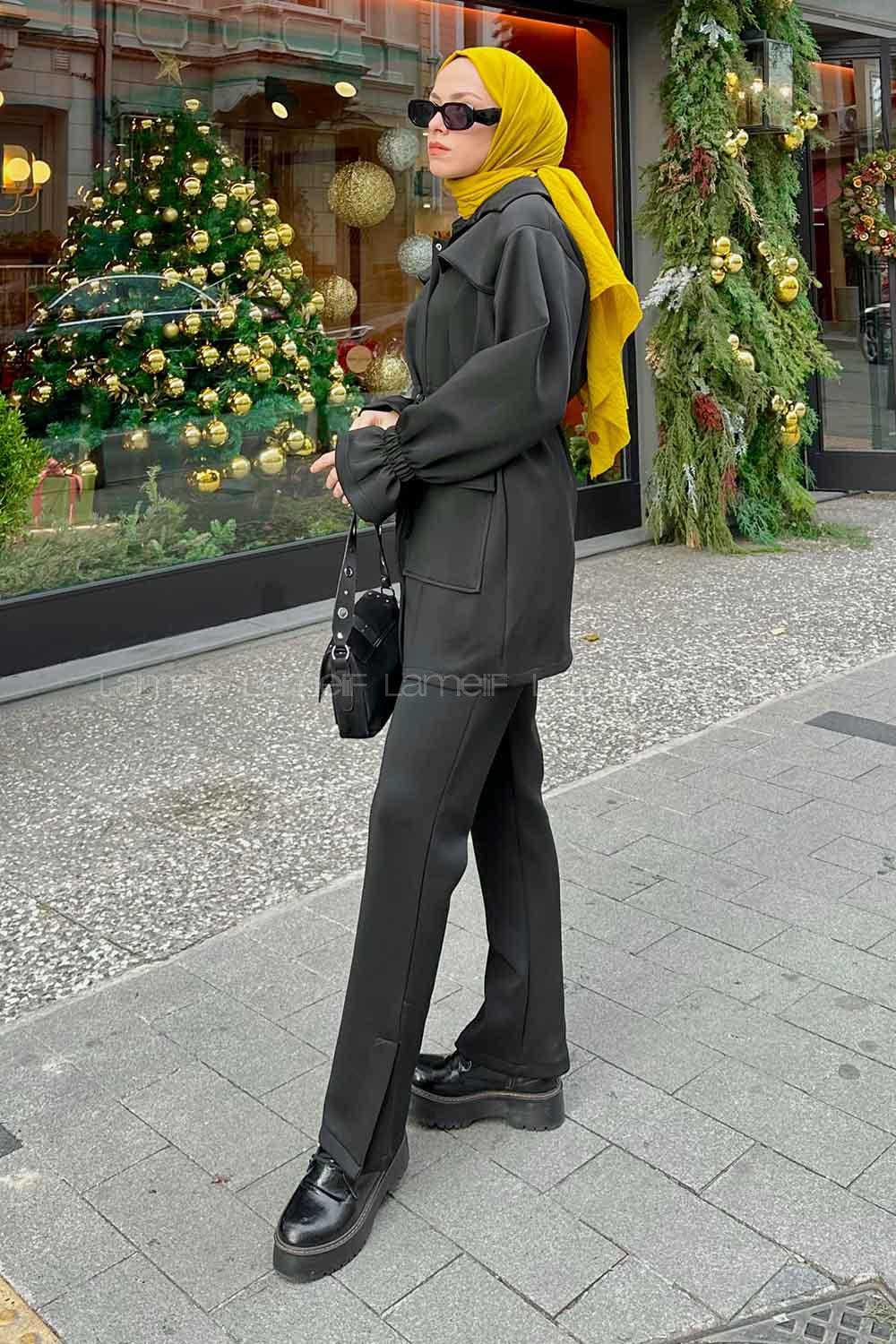 Black Shirt Collar Long Arm Cotton Fabric Parachute Fabric Comfortable Suit