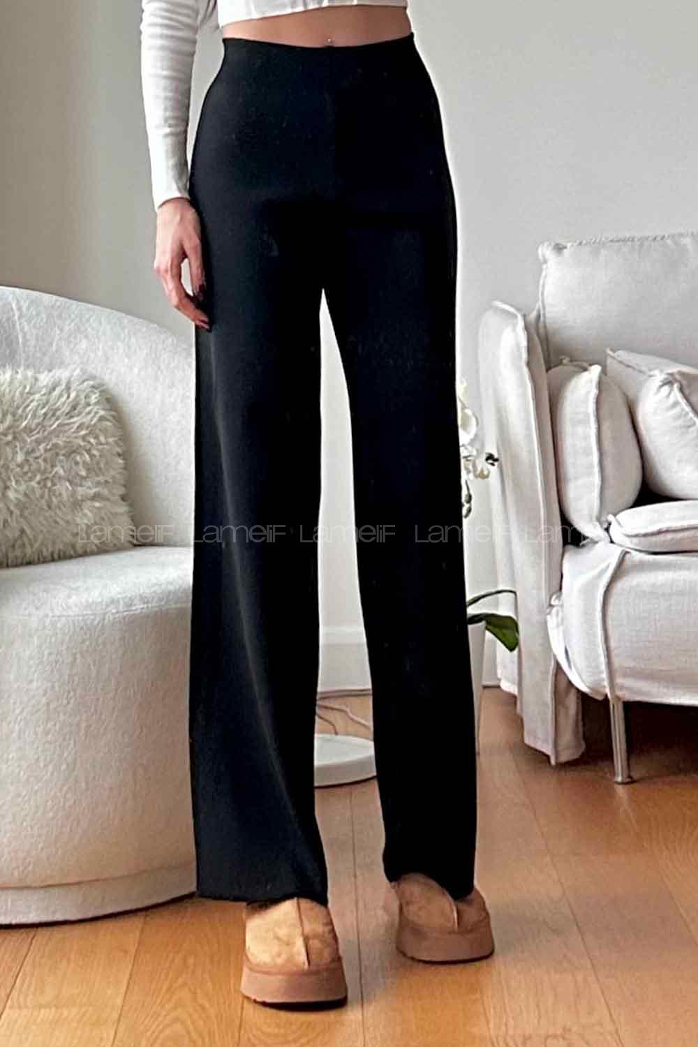 Black Knitwear High Waist Comfortable Pants