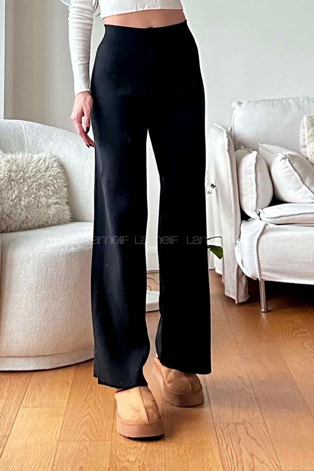 Black Knitwear High Waist Comfortable Pants