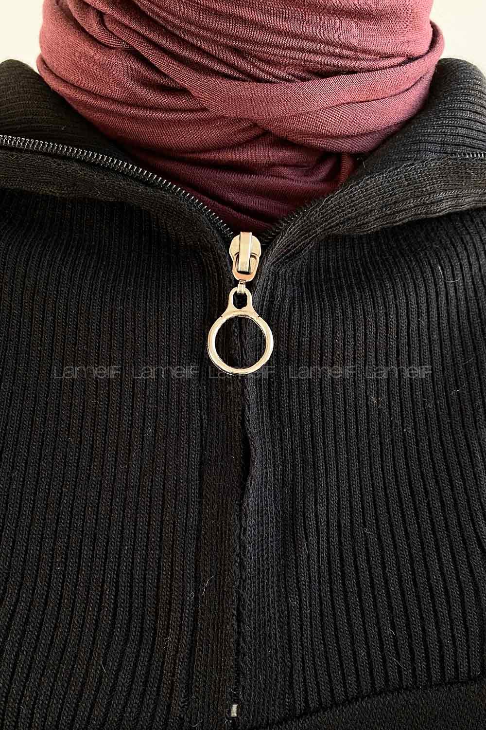 Black White Zippered Neck Balloon Sleeve Arm Jumper