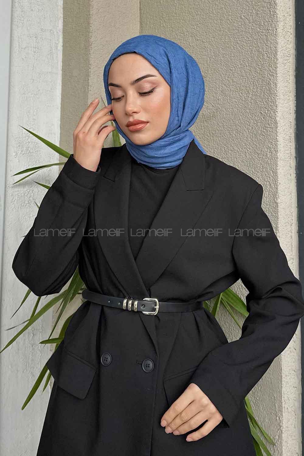 Lamelif Bambu Şal Kot Mavi