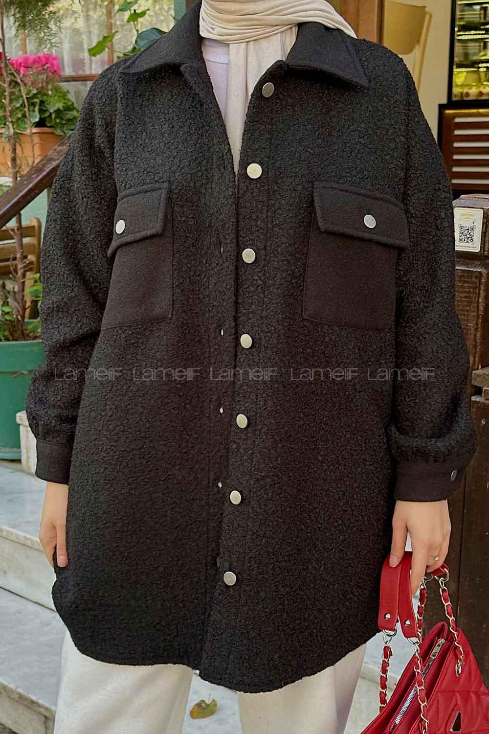 Lamelif Boydan Düğmeli Buklet Gömlek Siyah