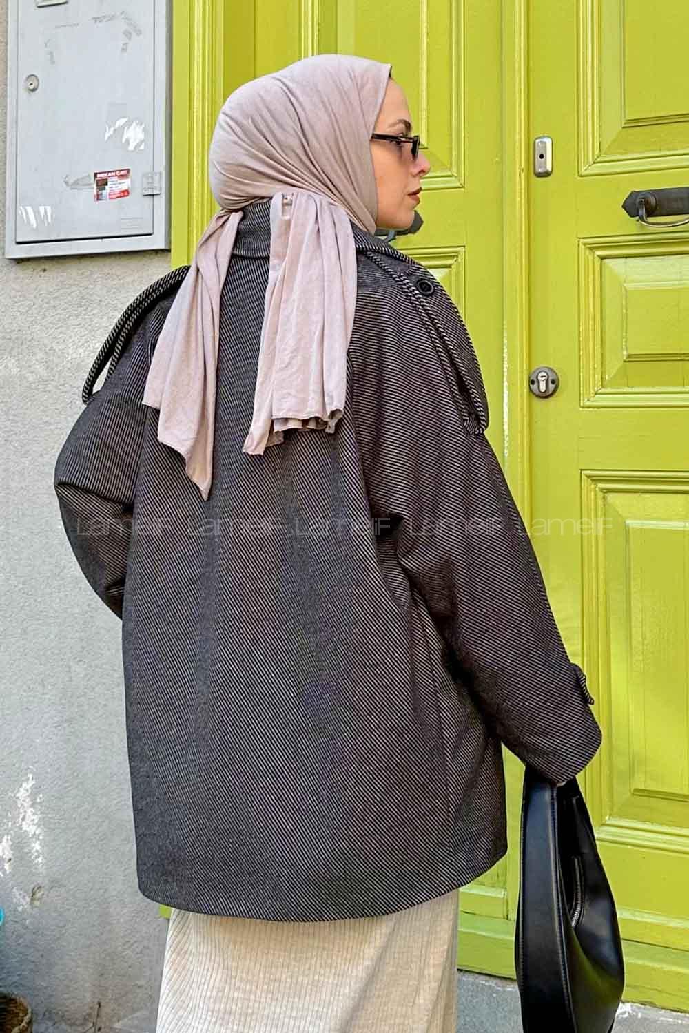 Modalamelif Çizgili Kısa Kaban Siyah