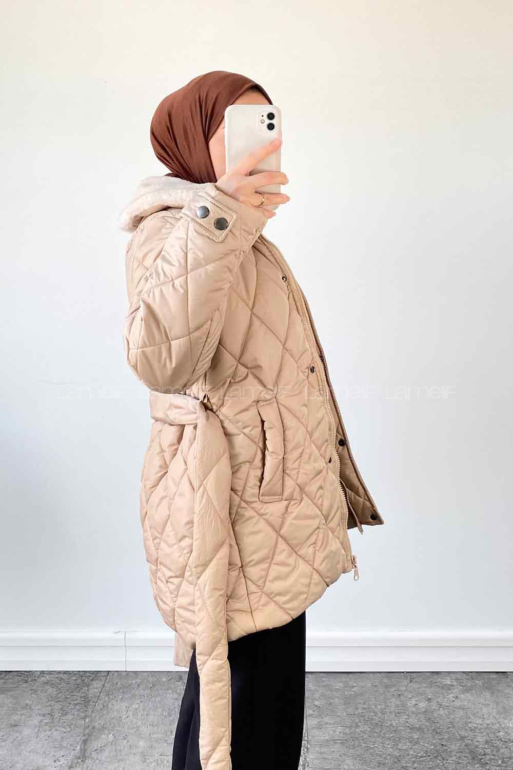 Cream Neckband Long Arm Coat