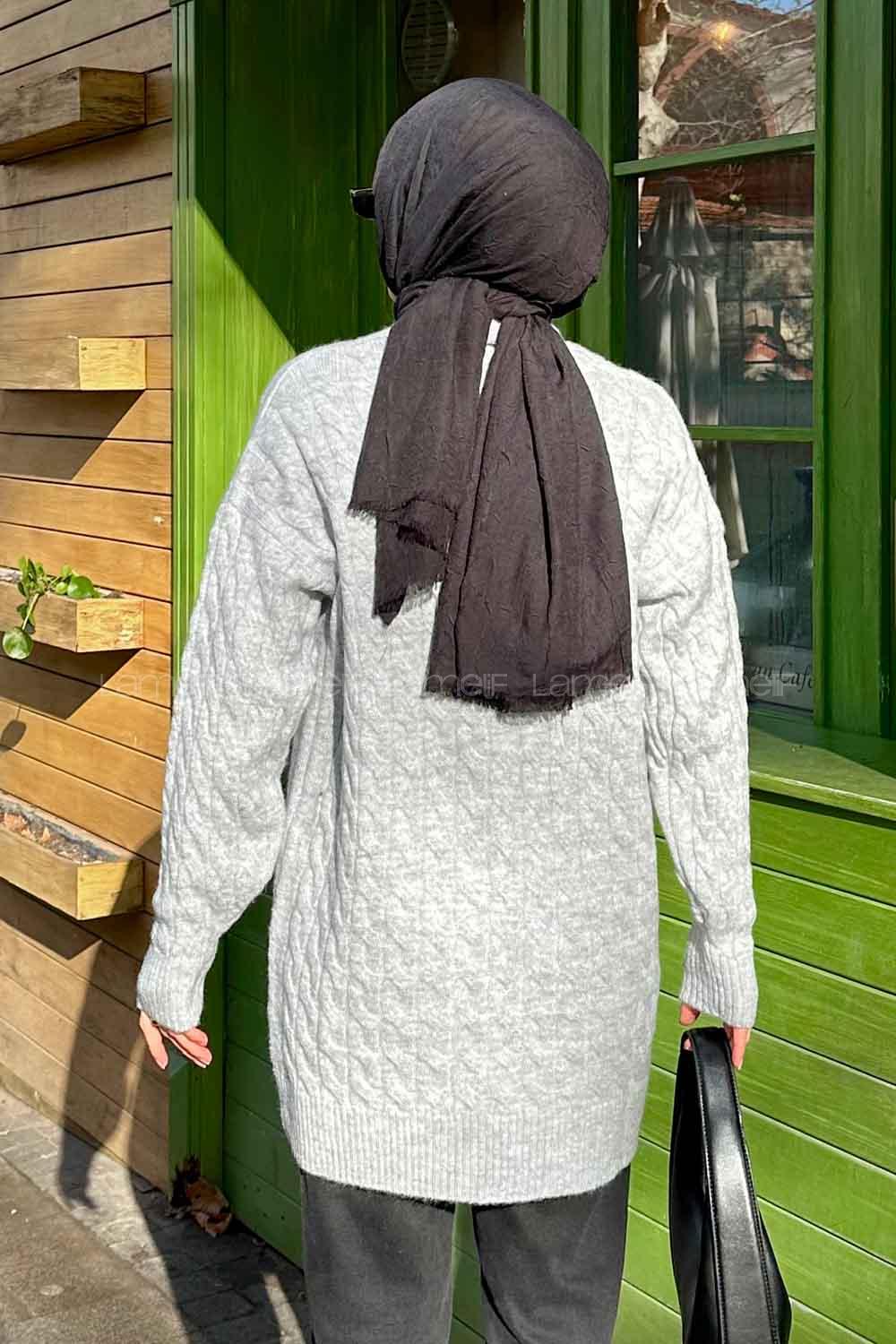 Lamelif Örgü detaylı Hırka Gri