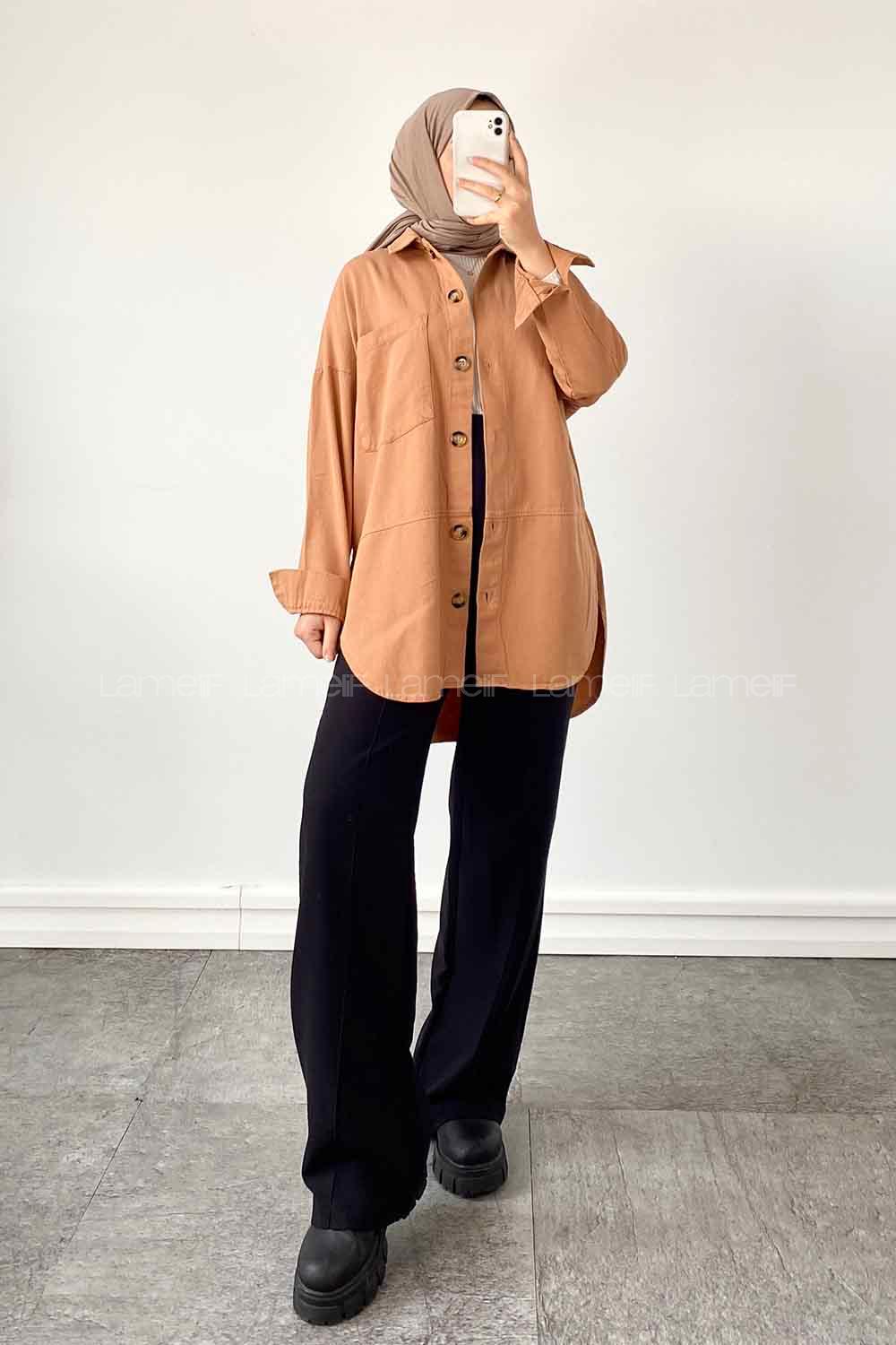 Brown With Milk Shirt Collar Long Arm Cotton Fabric Jacket