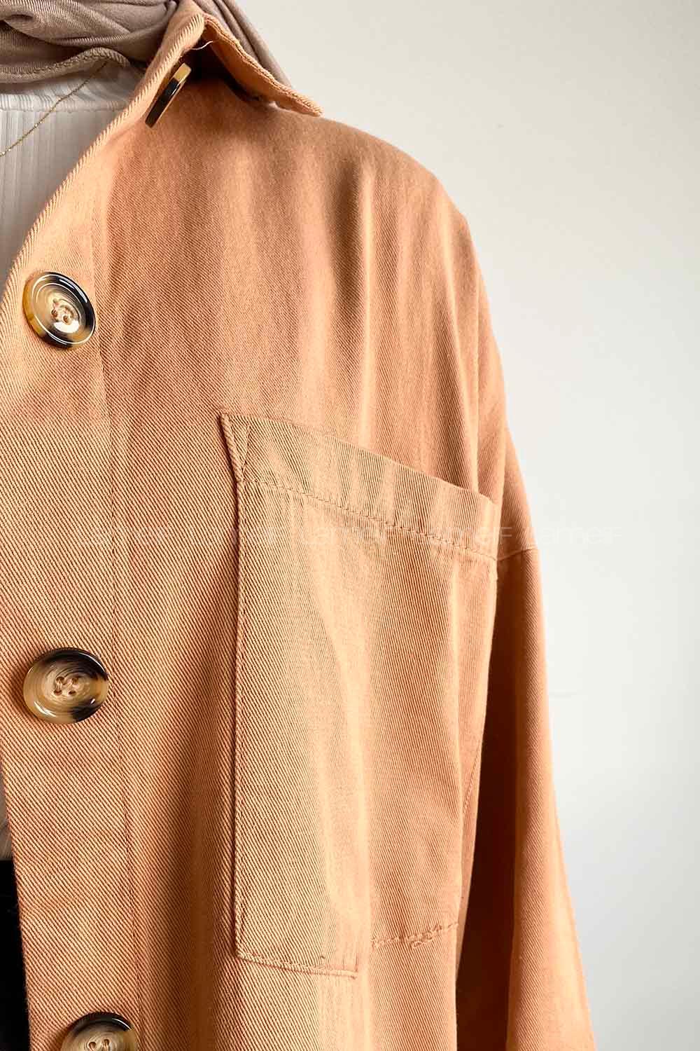 Brown With Milk Shirt Collar Long Arm Cotton Fabric Jacket
