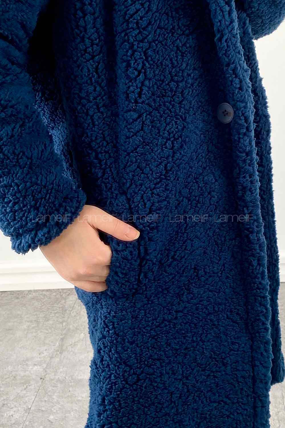 Modalamelif  Tek Düğmeli Peluş Kaban Petrol Mavisi