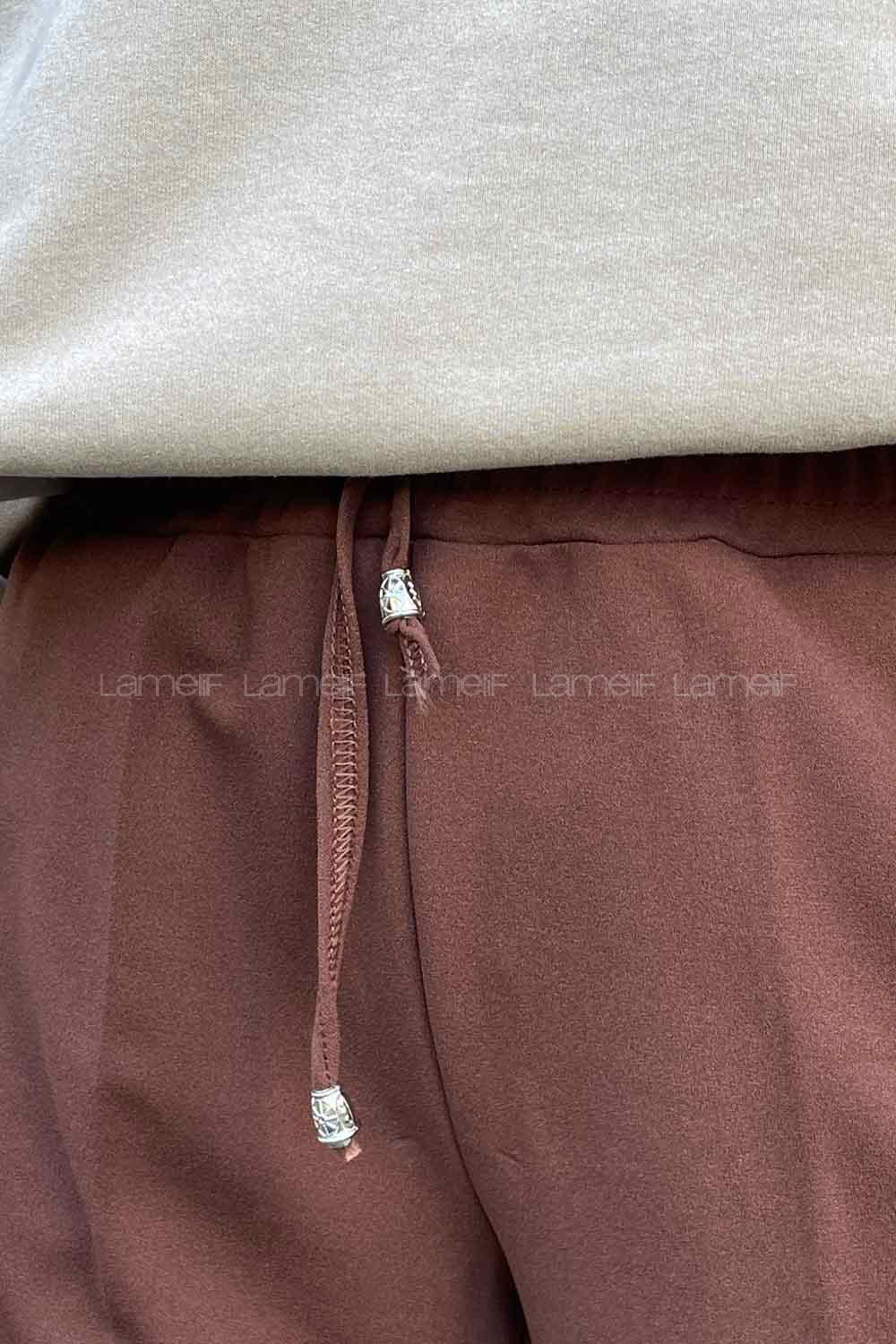 Lamelif Bel Lastikli Kalem Pantolon Acı Kahve