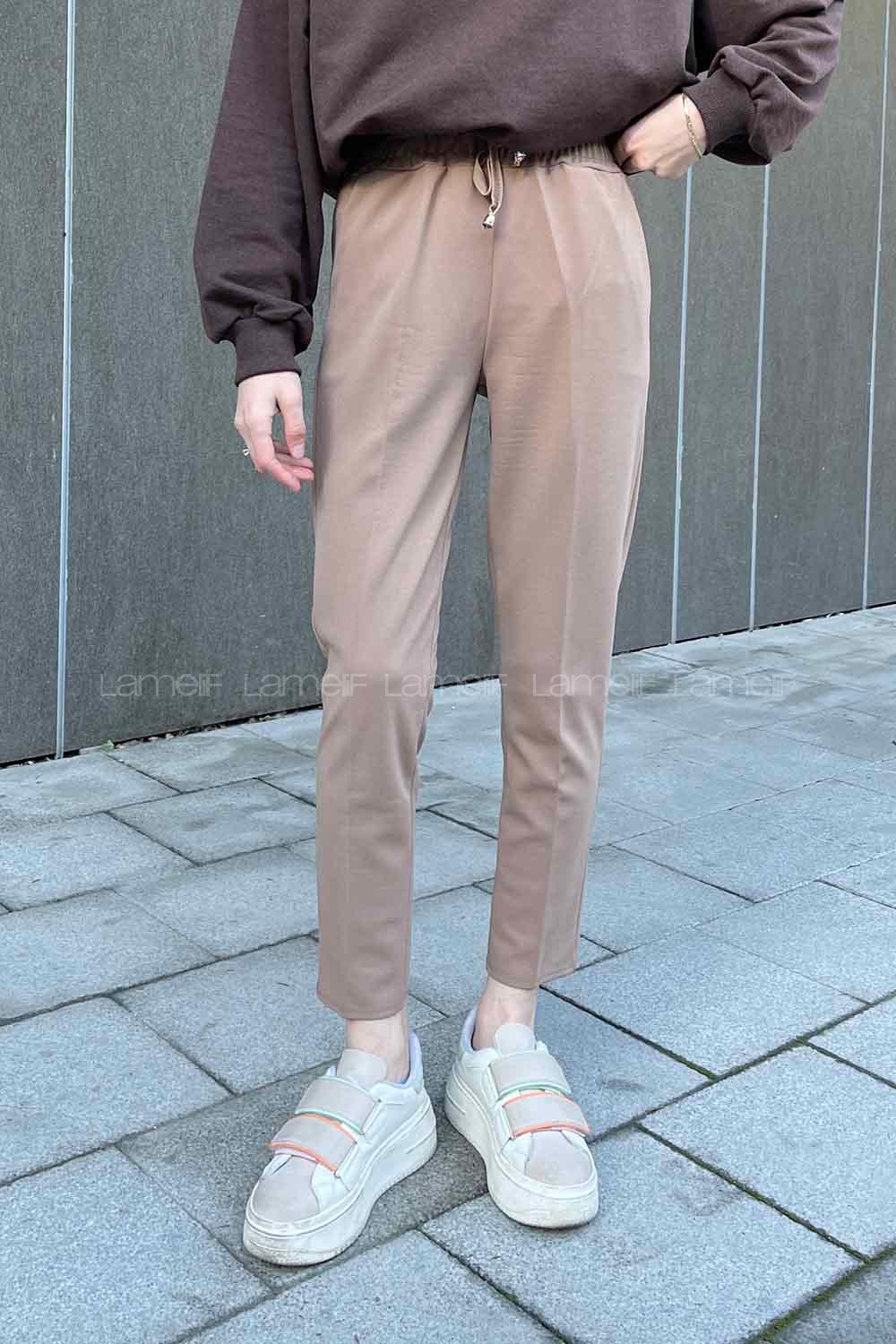 Lamelif Bel Lastikli Kalem Pantolon Vizorengi