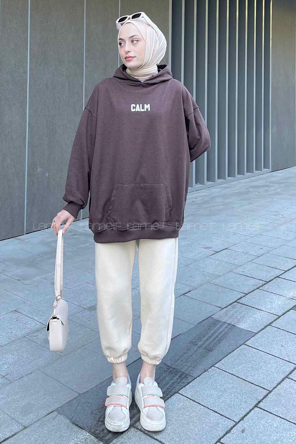 Lamelif Calm Baskı Detaylı Sweatshirt Kahverengi
