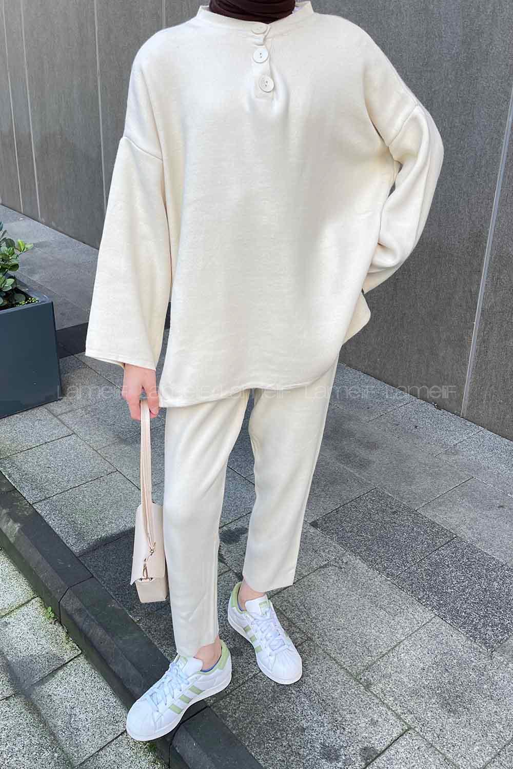 Lamelif Lively İkili Triko Tesettür Takım Ekru