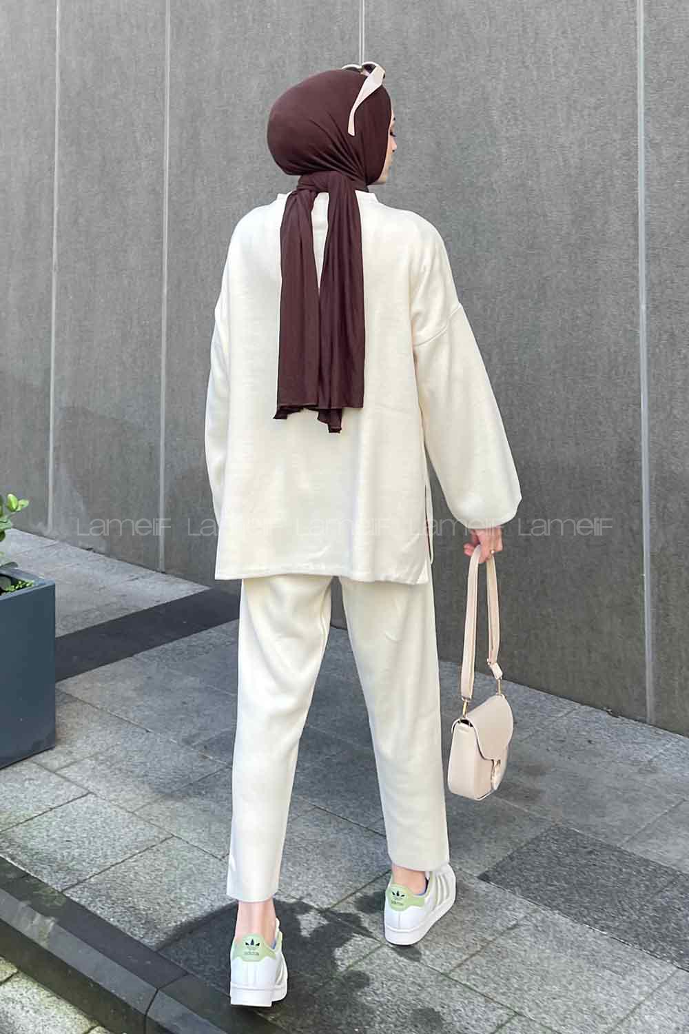 Lamelif Lively İkili Triko Tesettür Takım Ekru