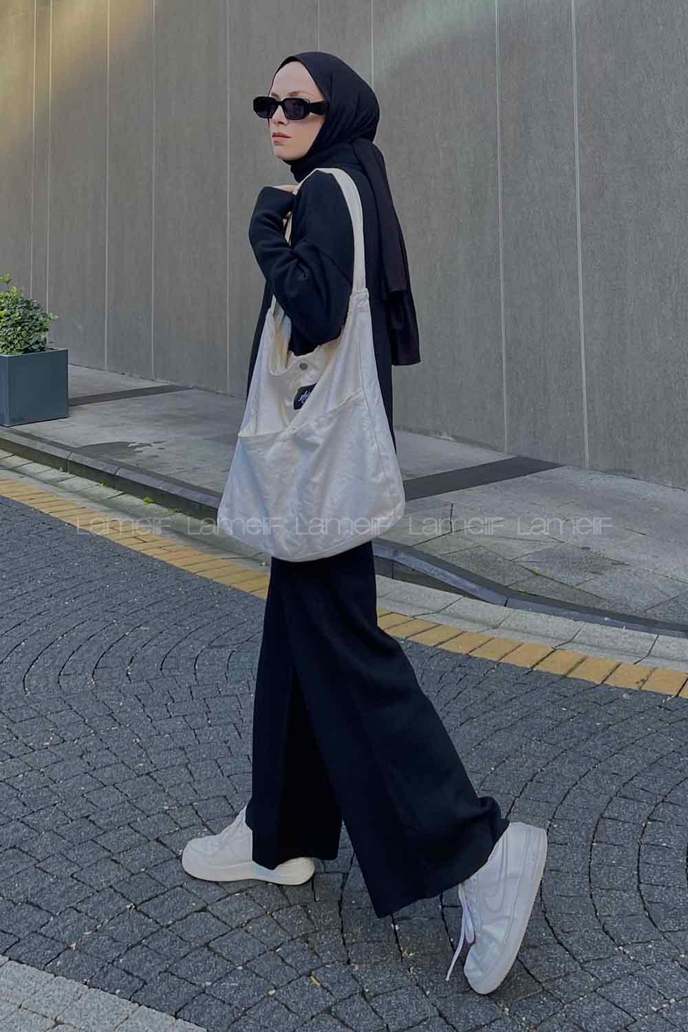 Black Choker Neck Long Arm Without Accessories Knitwear Regular Trousers Comfortable Suit