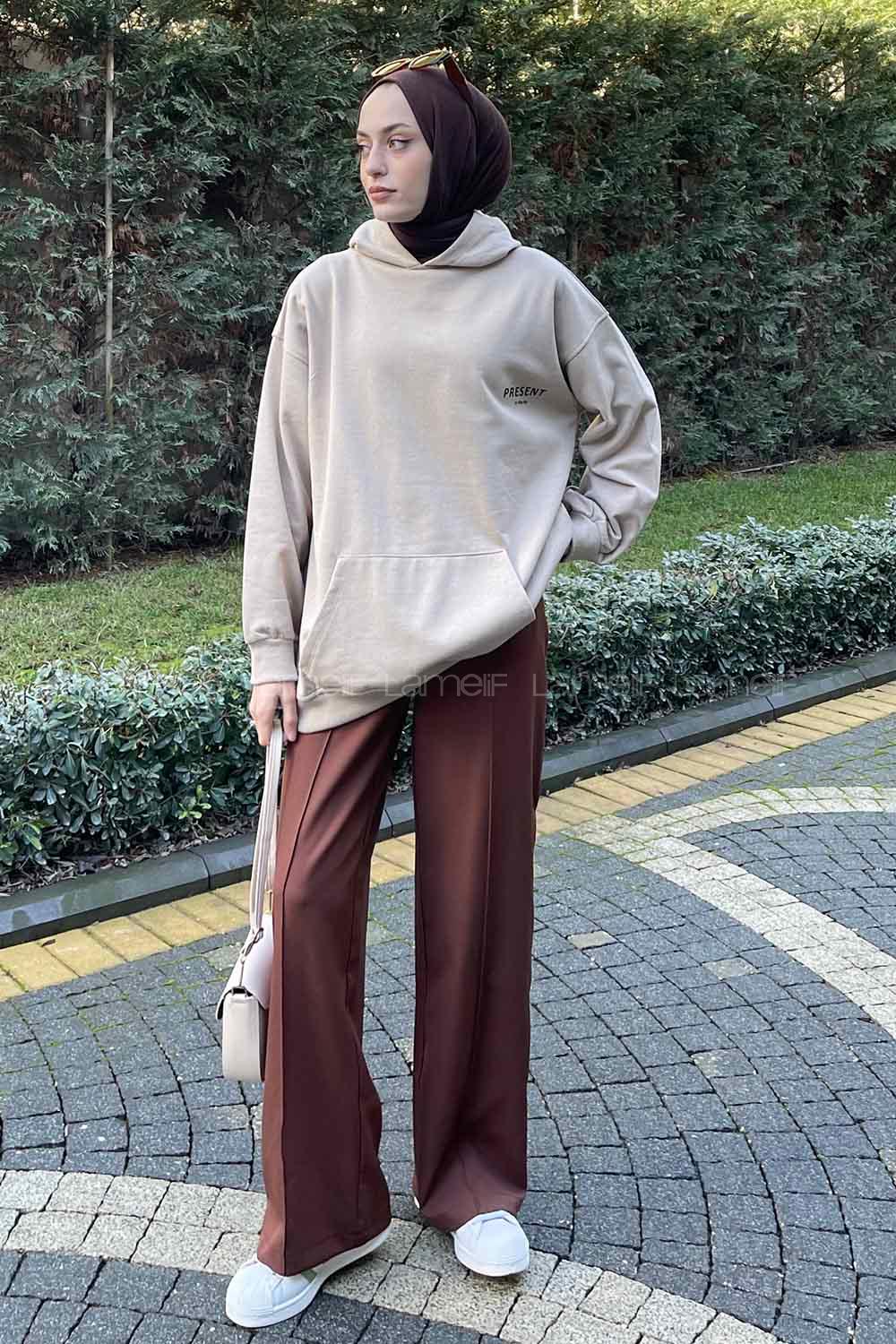 Lamelif Present Baskı Detaylı Sweatshirt Bej