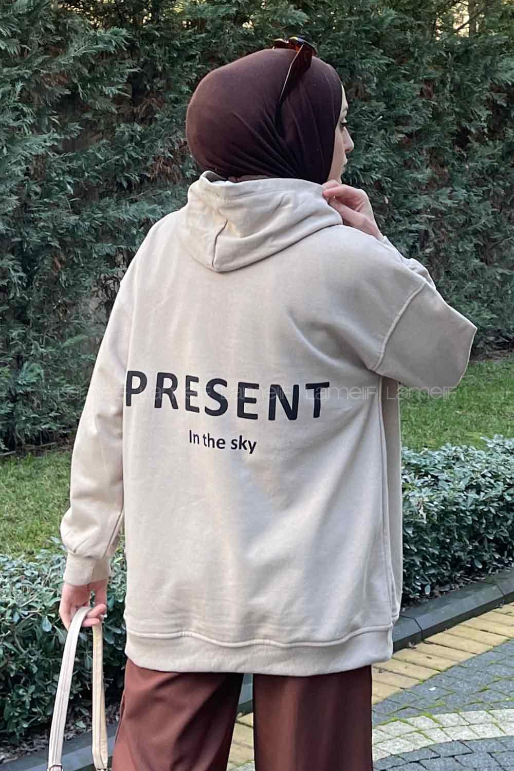 Lamelif Present Baskı Detaylı Sweatshirt Bej