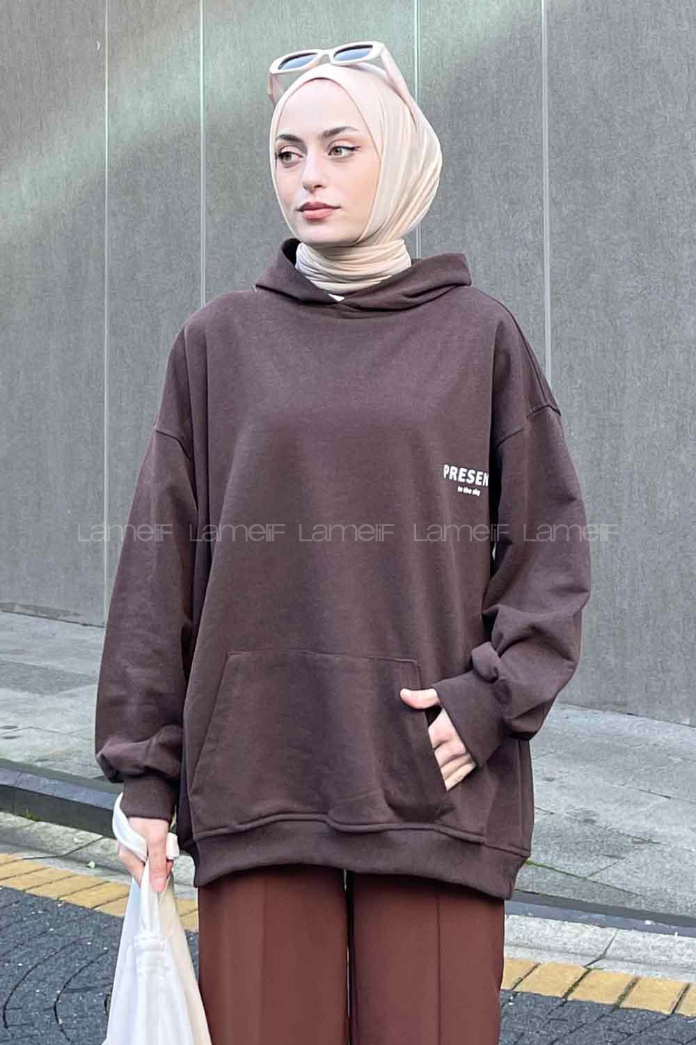 Lamelif Present Baskı Detaylı Sweatshirt Kahverengi