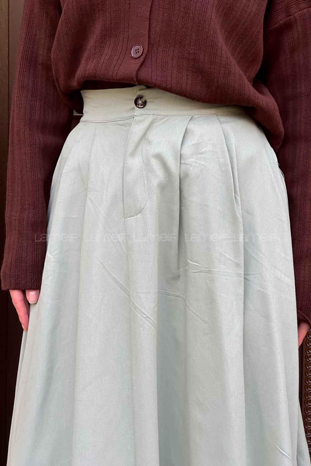 Mint Green Linen Unprinted Flare Skirt