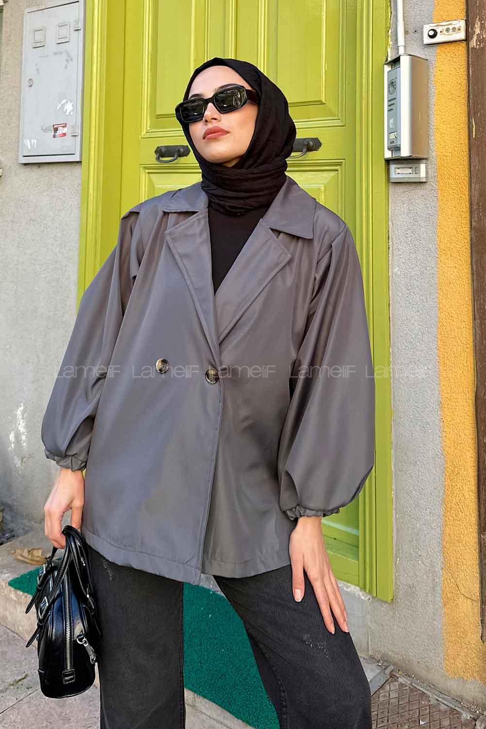 Anthracite Balloon Sleeve Arm Parachute Fabric Trench Coat