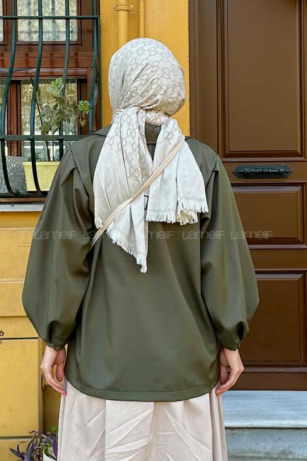 Lamelif Pamela Balon Kol Trenç  Asker Yeşili