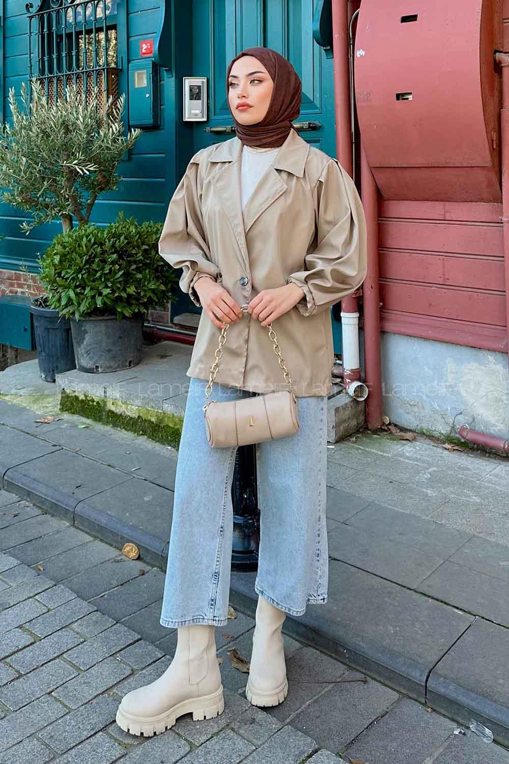 Lamelif Pamela Balon Kol Trenç  Bej